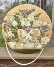2003 KATHRYN WHITE Art In Motion Hat Box With Lid 12  x5  White Pitcher Lilacs