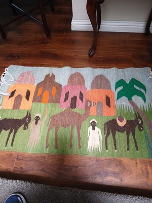 100% Wool  EGYPTIAN DECORATIVE RUG Folk Art