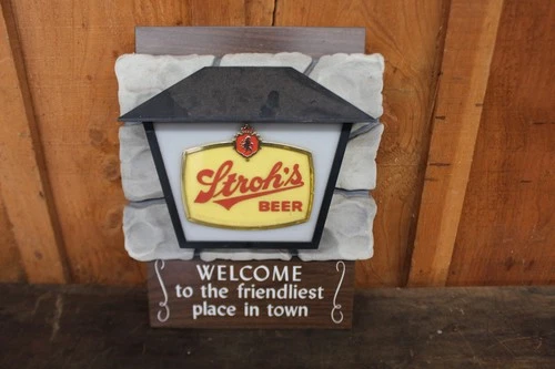 Vintage Stroh's Multicolor Welcome To Friendliest Place In Town Beer Sign