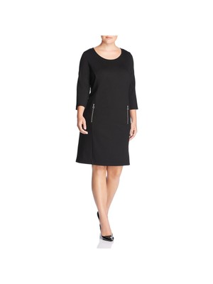 ESTELLE Womens Black 3/4 Sleeve Above The Knee Wear To Work Shift Dress Plus 4X