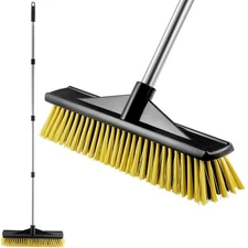 16" Push Broom for Outdoor Heavy Duty, Push Brooms with 59" Adjustable Long H...