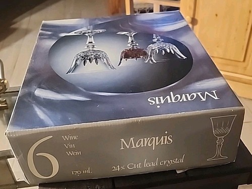 Bohemia Czech Crystal Marquis Pattern Set of 6 Stemmed Wine Glasses New In Box - Picture 15 of 17