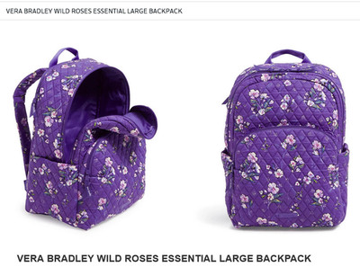 Vera Bradley Wild Roses Essential Large Backpack Fits 17'' Laptop Carry On NWT