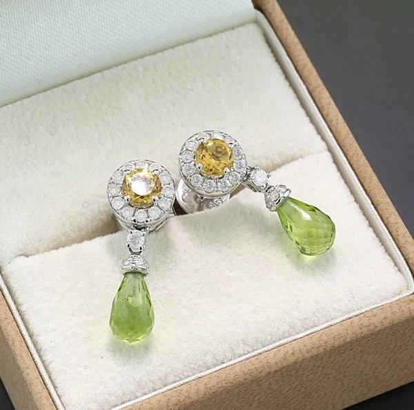 Brillant Citrin Peridot Ohrstecker 3,56 ct 750er Weißgold Wert 2.800 €, neu