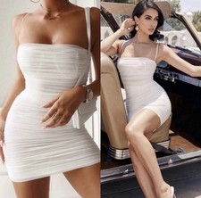 House of CB Ella Ruched Bodycon Mini Dress Sexy White Size Large
