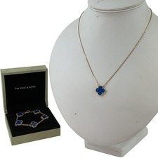 Van Cleef & Arpels Alhambra Blue Agate Pendant And Bracelet Set 18ct Yellow Gold