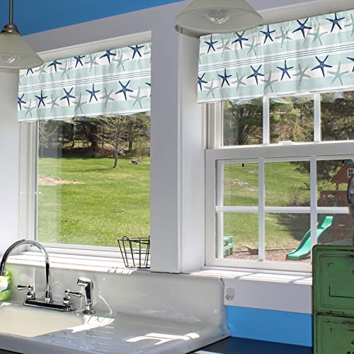 Summer Coastal Starfish Curtain Valances for Kitchen Windows Blue Nautical - Imagen 6 de 7