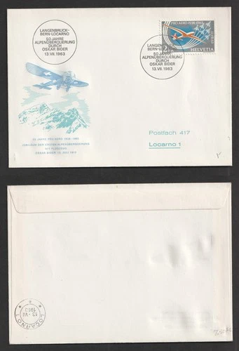 1963 Switzerland Air Pro Aero Bern - Locarno FDC. First Day Cover. Airplane