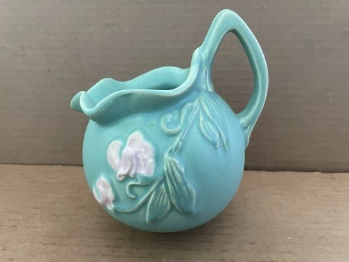 Vintage WELLER Art Pottery Ball Pitcher Floral Flower F-20