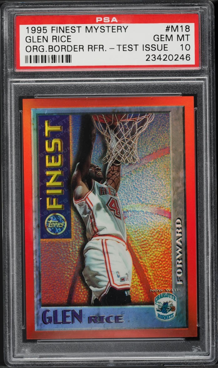 1995 FINEST MYSTERY ORANGE BORDER REFRACTOR TEST #18 GLEN RICE PSA 10 GEM MINT
