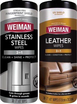 Weiman Stainless Steel Wipes And Leather Wipes - Clean And Polish Appliances