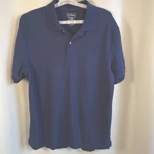 LL Bean Polo Shirt Mens Large Navy Blue Traditional Fit 100% Cotton Short Sleeve