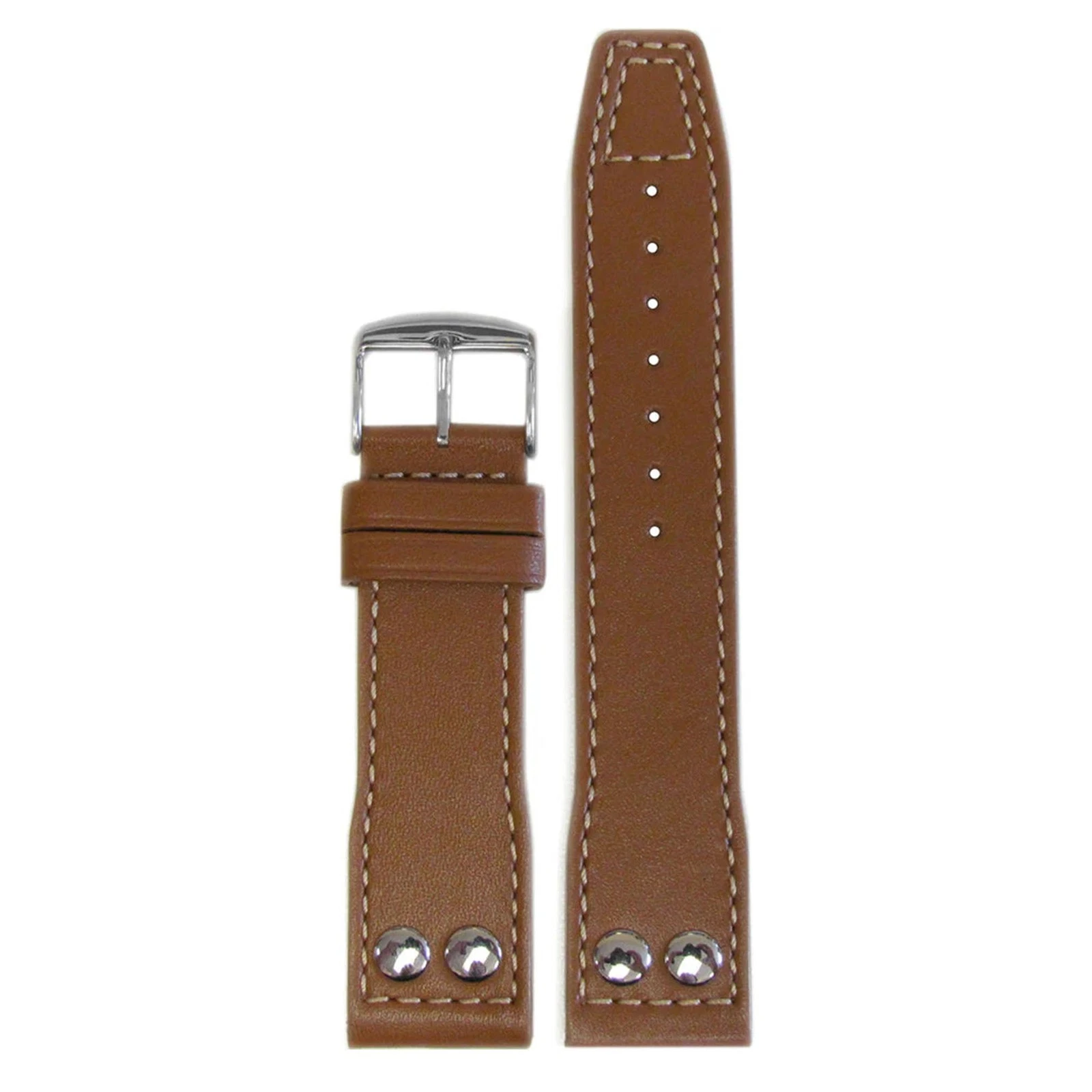 Quick Release | Calf Leather Pilot Watch Band | Golden Brown | White Stitch |