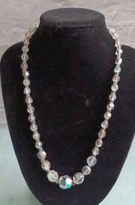 Vintage Beaded Necklace Aurora Boralis Beads 16-17.5" VGC