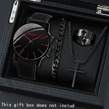 4-Piece Casual Men's Quartz Watch Set with PU Leather Straps