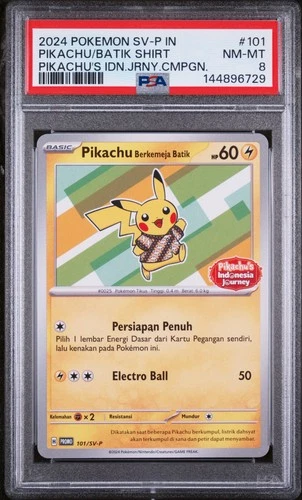 2024 POKEMON INDONESIAN SV-P PROMO #101 PIKACHU IN BATIK SHIRT PSA 8