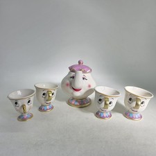 Disney Mrs Potts Teapot and 4 x Chip Cups Vintage Collectable Good used conditio