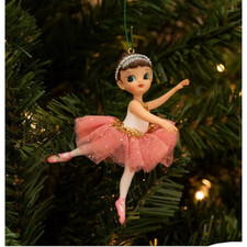 Ballerina Christmas Ornament Little Girl Pink Tutu White  Gold Leotard New
