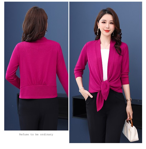 Cardigan scialle donna aperto davanti cravatta maglia bolero spalle scoperte cappotto estivo sottile - Foto 12 di 31