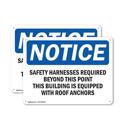 (2 Pack) Safety Harnesses Required Beyond This Point OSHA Notice Sign Decal