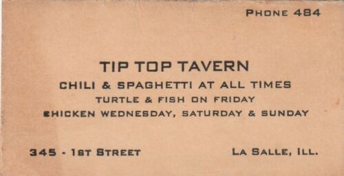VTG BAR BUSINESS TRADE CARD - TIP TOP TAVERN - LA SALLE ILLINOIS - GOD BLESS - Picture 1 of 4