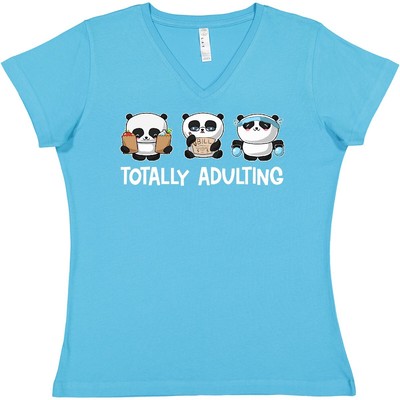 Inktastic Totally Adulting Cute Panda Shopping And Women's V-Neck T-Shirt Adult