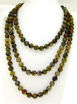 48 Inches Natural Yellow Veins Dragon Agate 8mm Round Beads Gemstone Necklace
