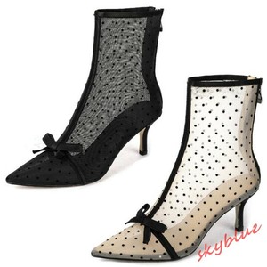 Mujeres transparente de malla botín Gatito Tacón Puntera en Punta Zapatos  Bomba De Lunares Chic | eBay