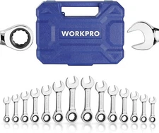 WORKPRO 14-Piece Ratcheting Combination Stubby Wrench Set, 72 Teeth Multi-color