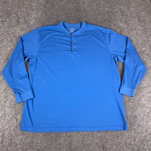 LL Bean Shirt Mens Large Blue Solid Henley Long Sleeve Outdoor Casual ISSUE