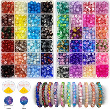 1200PCS 8Mm Glass Beads Bracelet Making Kit, 48 Colors Crystal Beads for Jewelry