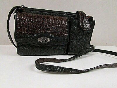 Brighton Black Brown Croc Print Leather Crossbody organizer swing pack hipster 
