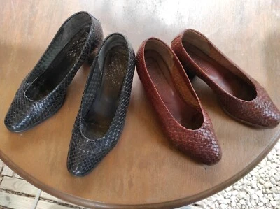 CHAUSSURES T.39 FEMME TALON 5 ET 6cm MARRON ET BLEU CUIR fait main en Brésil TBE - Photo 1/4
