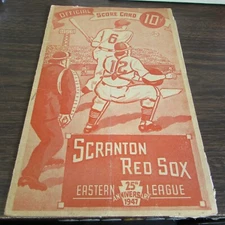ORIGINAL 1947 SCRANTON RED SOX VS ALBANY - SCORE CARD - VERY GOOD