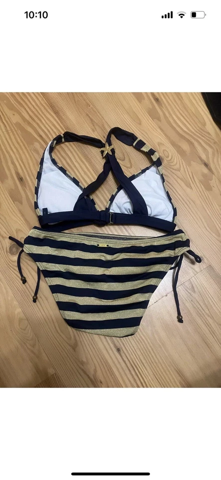 Tommy Hilfiger Bikini Blue Shimmer Glitter Gold Sz 6  - Image 2 of 4