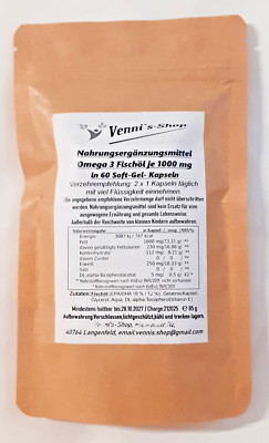 Omega 3 Fischöl 1000 mg Softgelkapseln  60 Stk.  vennis-shop