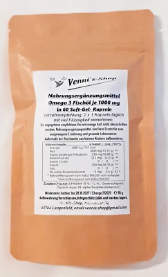 Omega 3 Fischöl 1000 mg Softgelkapseln 60 Stk. vennis-shop