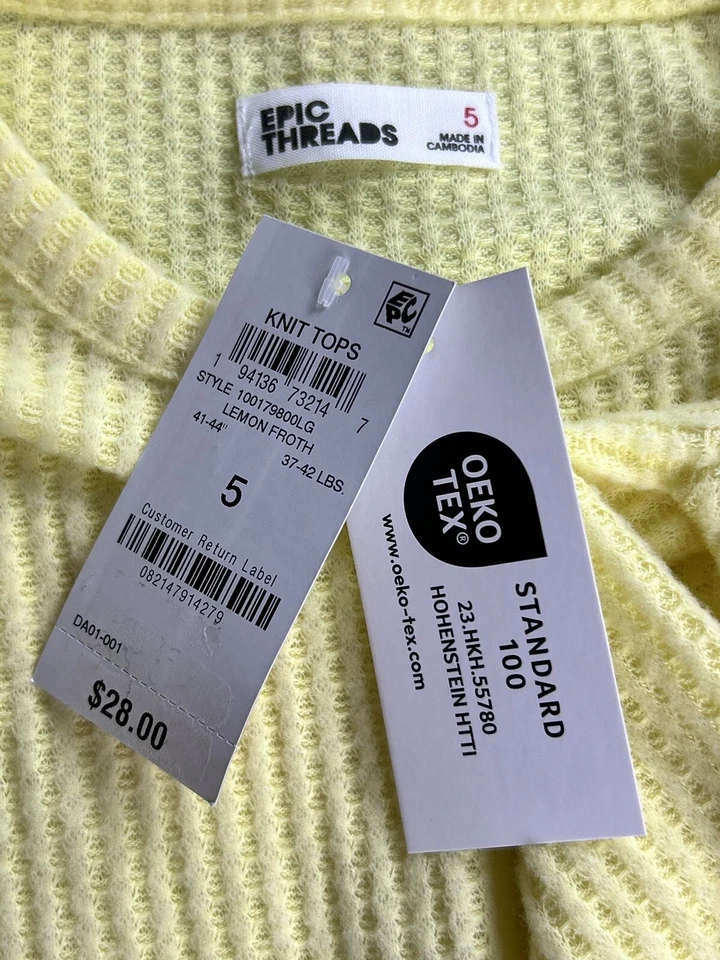 Epic Threads Girls Size 5 Super Soft Yellow Knit L/S OEKO-TEX Pull Over Top NWT - Image 3 of 4