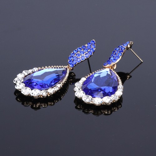 Women Gold Plated Crystal Wedding Party Necklace Earring Geometric Jewelry Set - Picture 20 of 53