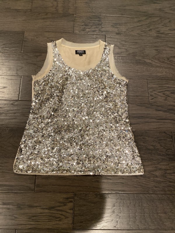 Adrianna Papell Beige Silver Sequin Sleeveless Top Size 8