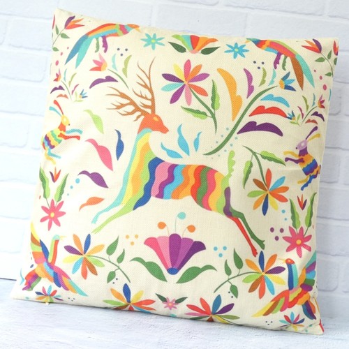 Multi-coloured Otomi Deer Cushion Cover Retro Abstract Decorative Mexican Gift - Picture 6 of 12
