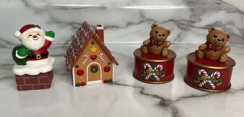 VTG Hallmark Lot Of 4 Trinket Boxes MERRY MINIATURES Christmas Santa 1980s