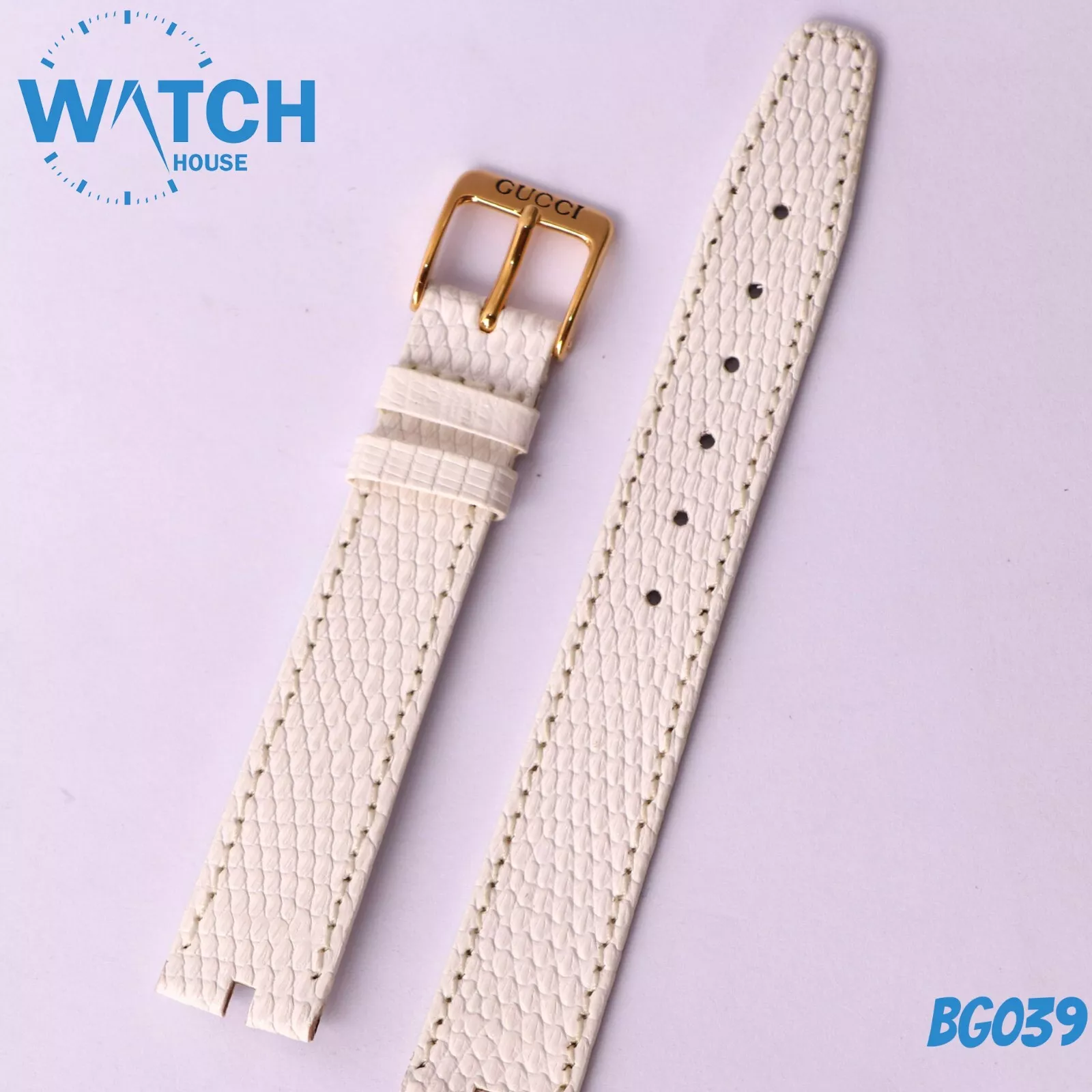 GUCCI Swiss Made Leather Band white Color 16mm with Gucci Buckle #BG039#