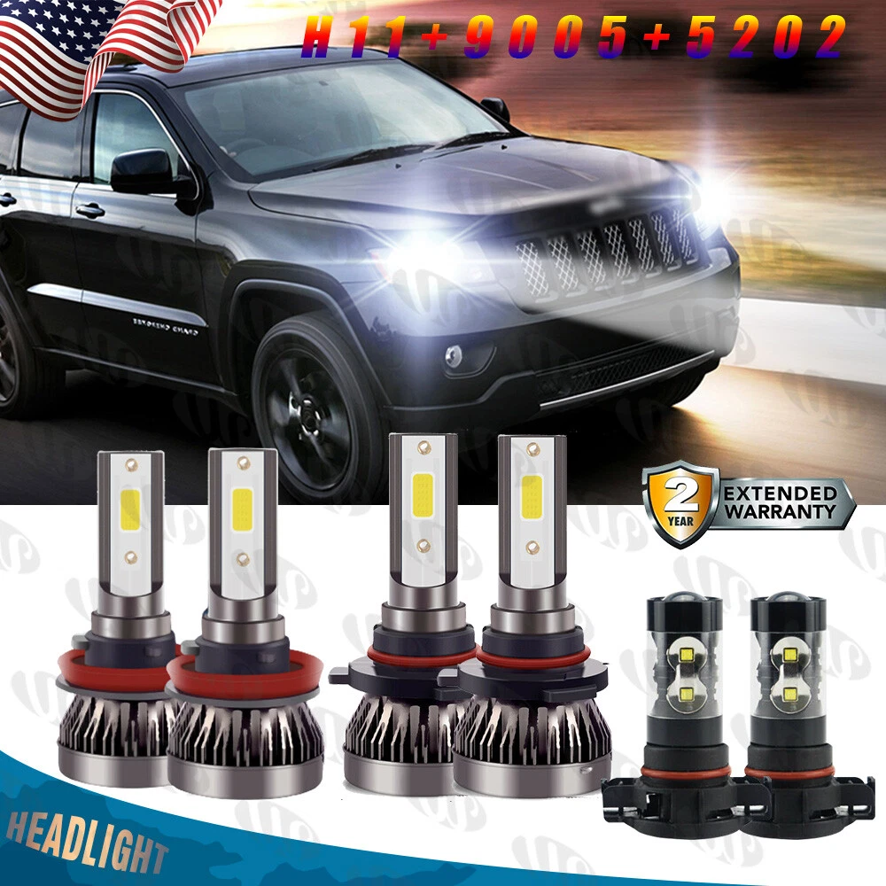 For Jeep Grand Cherokee 2011 2012 2013 6000K LED Headlight + Fog Light Bulbs Kit