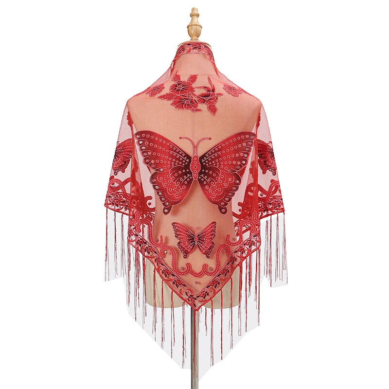 Nuevo Moda Mariposa Bordado Encaje Velo Mujeres Hiyab Bufanda Cabeza con Foto 2 de 4