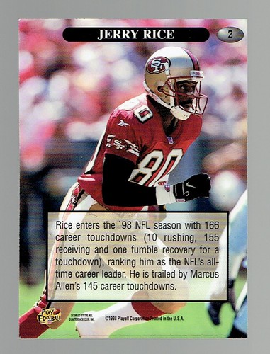Jerry Rice 1998 Playoff Headliners Gold #2 /166 49ers HOF - Picture 2 of 2