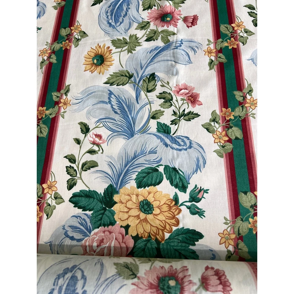 Винтажная обивка из ткани ателье с розовыми и синими цветочными перьями в полоску в ярдах - Изображение 4 из 4