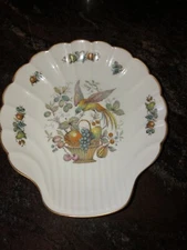 Vintage Limoges France Scallop Shell Dish Bird Of Paradise Fruit Basket Gold