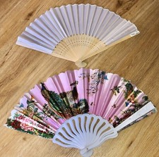2 neuwertige F&auml;cher wei&szlig; u. rosa japanische Motiv Pfau  Drag LGBTQ CSD Travestie