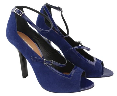 Emporio Armani X3P741 Femmes Bleu Daim Verni Talon EU37 Ouvert À L'Avant Boucle - Photo 1/4